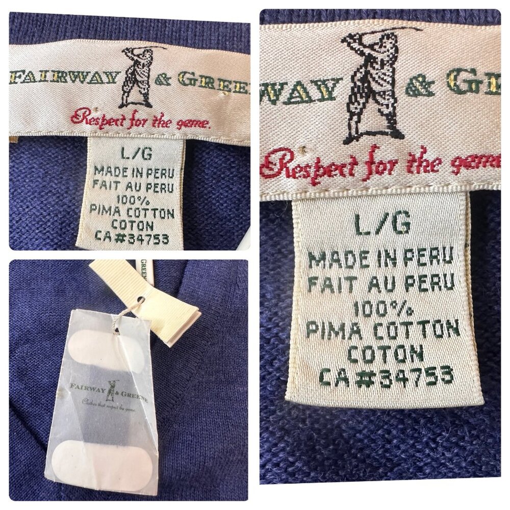Fairway and Greene Golf Sweater Vest Mens Large Blue V-neck Pullover Pima Cotton - Picture 3 of 10
